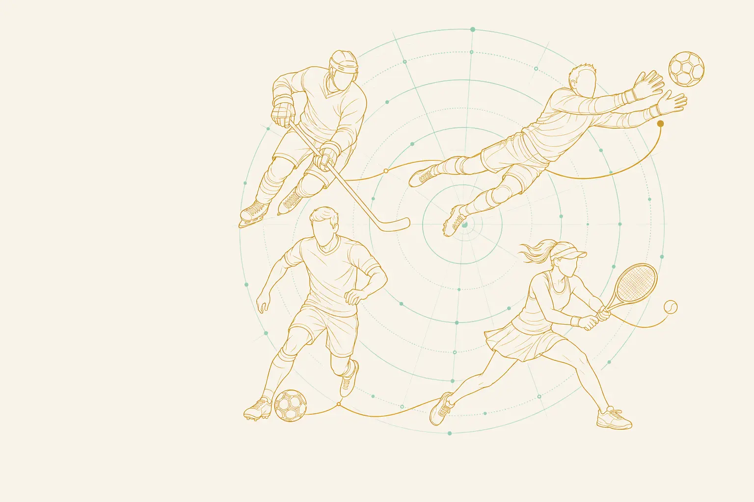 Футболист, хоккеист, футбольный вратарь и теннисистка внутри ментального радара